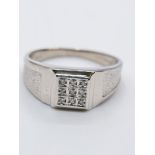 18CT WHITE GOLD DIAMOND SET SIGNET RING, WEIGHT 5.2G