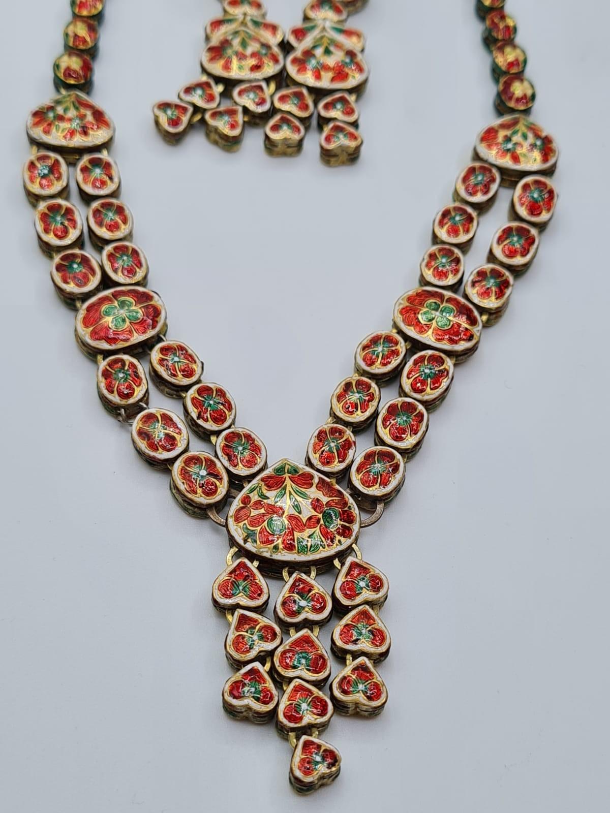 An antique handmade and decorated ruby and diamond necklace 1 cracked stone with matching earrings - Image 8 of 8