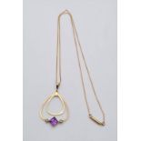 Victorian 9ct gold amethyst and seed pearl pendant on a 40cm chain, weight 2.6g