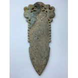 An Antique Chinese Ceremonial Jade Dagger (Jade Ge) Extensive Secondary Mineralisation in Indicative