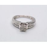 14CT WHITE GOLD DIAMOND CLUSTER RING, WEIGHT 4.2G & 0.25CT APPROX. SIZE M