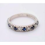 18CT WHITE GOLD DIAMOND & SAPPHIRE 1/2 ETERNITY RING, WEIGHT 3G. Size M/N