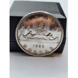 Silver Canadian Dollar 1963 Voyageur. Extra Fine.