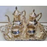 Regency Style Silver Plated Tea/Coffee Set with Creamer, Sugar Bowl and Tray.
