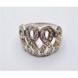 STERLING SILVER FANCY C/Z SET WIDE RING, WEIGHT 7G. Size U/V