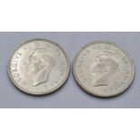 2X Scottish silver, one shilling piece, 1945. uncirculated
