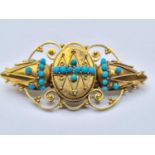 Antique 15ct gold and turquoise brooch, 8.4 grams and 5cm approx.