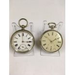 Antique silver fusee pocket watch (diamond set balance cock) with stop function together with one