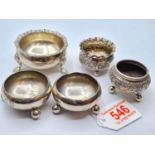 Four H/M Silver Salt Cellars And One Unmarked Anglo Indian Cellar. Gross Weight 166g