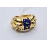 18ct Gold Bow Shaped Ring with Sapphires and Diamonds 10.8g size L/M