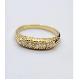 18CT YELLOW GOLD 5 STONE DIAMOND RING, WEIGHT 3.9G & 0.15CT APPROX. SIZE O