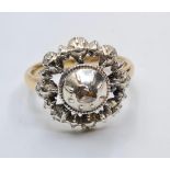 Silver & Gold Rose Diamond Antique Circular Ring 5.1g Size N