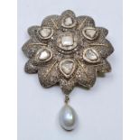Vintage Gold & Silver Diamonds Encrusted Pendant with over 10ct of Diamonds and Pearl Drop.