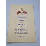Original programme from the opening of the famous Bethnal Green York hall in July 1951. 20x12.5cms.