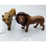 A Painted Bronze Lion & Tiger by Franz Bergmann, 4-5cm Long.