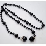 Black Onyx and white gold necklace, 207g and 105cm long