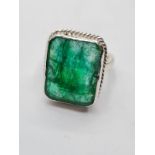 Rectangular shape large emerald gemstone 925 silver ring with 30ct stone