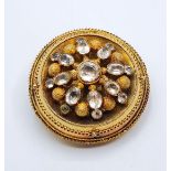 Victorian mourning brooch with aqua marine stones, weight 13.5g and 35mm diameter