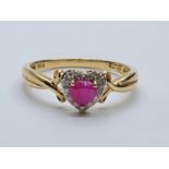 9CT Y/G DIA AND RUBY HEART SHAPE RING 1.5G, SIZE M