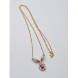 9CT Y/G DIA AND RUBY PENDANT ON CHAIN 2.3G, 45CM