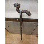 A Very Early Chinese Bronze Walking Stick with Dragon Handles and Ornate Stick, 90cm High plus