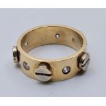 9ct Gold Gucci Style ?Screw? Ring with Small Diamonds, 6g, Size M.