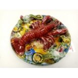 Decorative Palissy lobster wall plate. Circa 1940