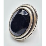 Large vintage silver ring with black cut stone, weight 32.5g size Q