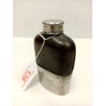 Victorian hip flask. Circa 1880-90. Silver plate on pewter screw top and protection cover cup