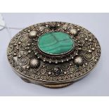 Anglo Indian Plated Elliptical Compact With Inset Malachite Cabochon