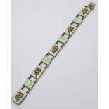 Green Enamel Silver Bracelet. 24g 18cm