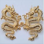 A large pair of Chinese Imperial Dragon earrings. Silver (stamped 925) and 18ct gold filled.