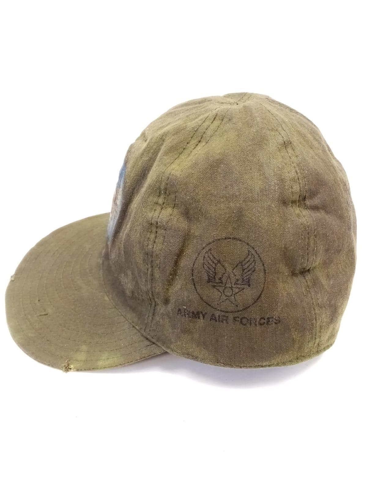 WW2 US Army Air Force mechanics cap with hand painted art - Image 2 of 5