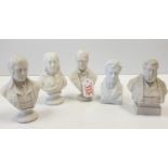 Five Parian Ware Busts of Georgain & Victorian Gentleman. Tallest 14 cm