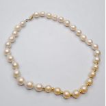 Natural Pearl Necklace with 14ct Gold Clasp and Trimmings. 54g 40cms