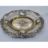 European 800 Silver Reticulated Pin Tray with Floral Detail 115mm Length 42