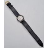 Ladies Lorus whiteface quartz wristwatch. Having black chronograph type bezel and black leather