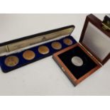 Cases Australian Commonwealth Games 1982 50 Cents Coin and Five Cased Pennies.