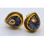 18ct Gold Sapphire Earring with Central Small Diamond Circa 1950 5.3g