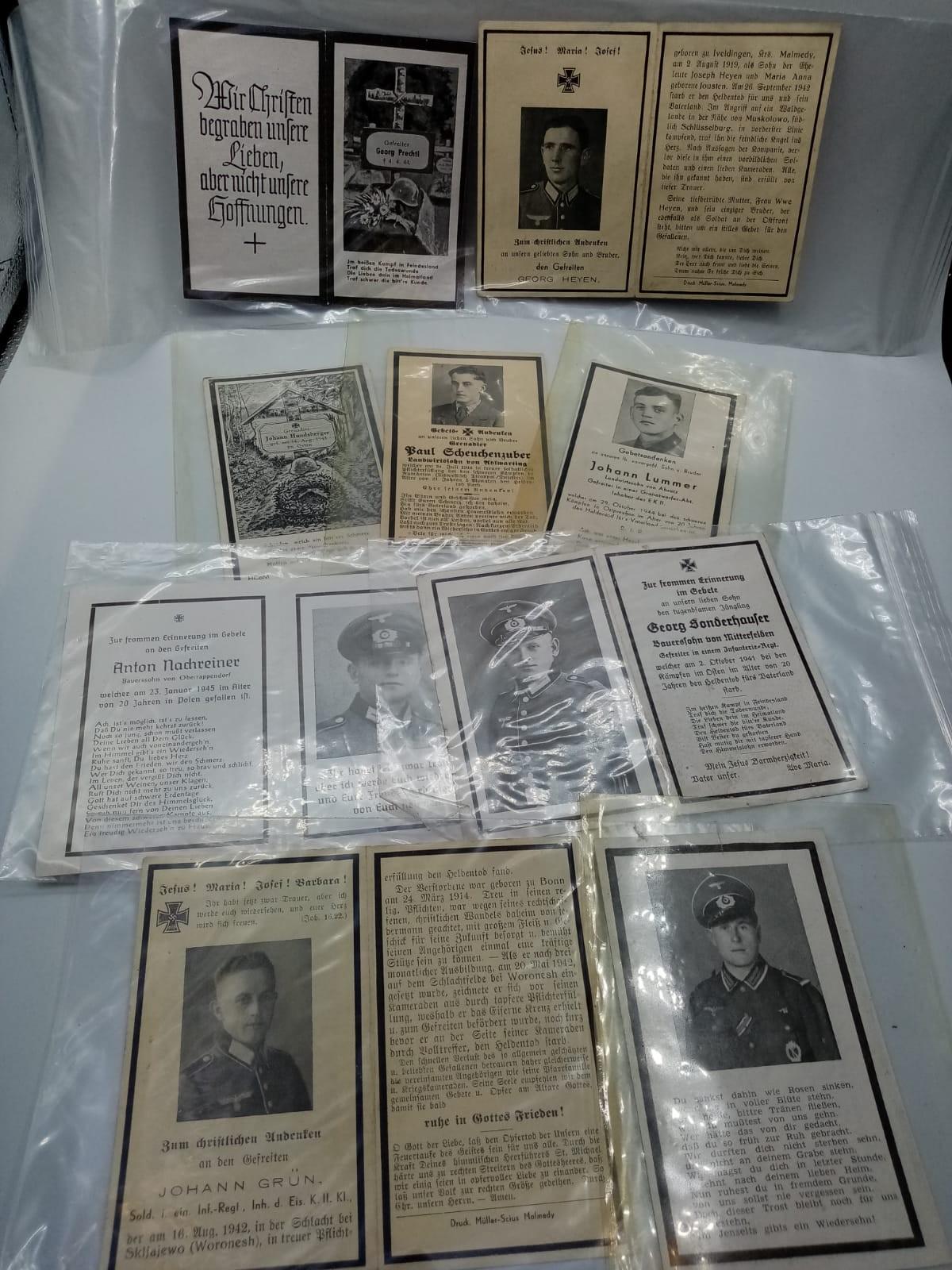 9 x WW2 German 3rd Reich Death Cards.