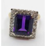 Amethyst Rectangular Ring with Diamond Surround in 18ct Gold 7.4g Size N