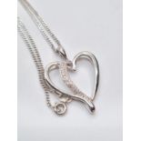 18CT W/G DIAMOND SET HEART PENDANT WITH CHAIN 7.8G