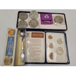 Various coins 1977 Jubilee, Decimal set and a spoon