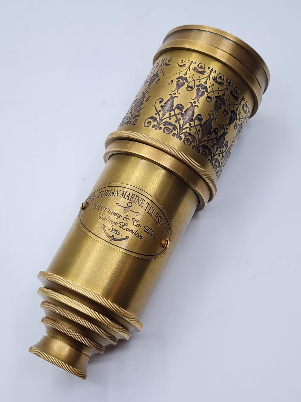 A seven draw brass marine telescope, stamped ? W. Ottway & Co. Ltd, Ealing, London 1915.