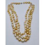 3 rows of south sea natural pearls with diamond and 18ct gold clasp. Weight 150g