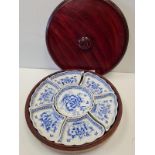Miniature Lazy Susan Wooden Case with Vintage Chinese Serving Dishes