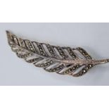 Vintage Silver Marcasite Brooch in the form of a Leaf or Feather, 6.5cm