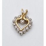 Small 9ct Gold Heart Shaped Pendant with Diamond Surround. 1g