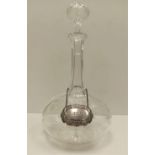 Victorian engraved & cut lead crystal sherry decanter with label