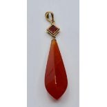 14ct Gold Pendant with Square Garnet and Carnelian Drop 6.3g